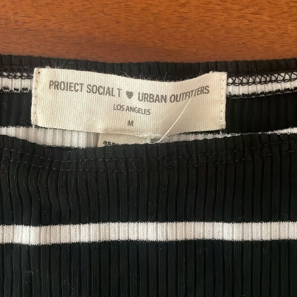 Project Social T Urban Outfitters Black White Stripe Ribbed Boat Neck T-Shirt M - Picture 3 of 5
